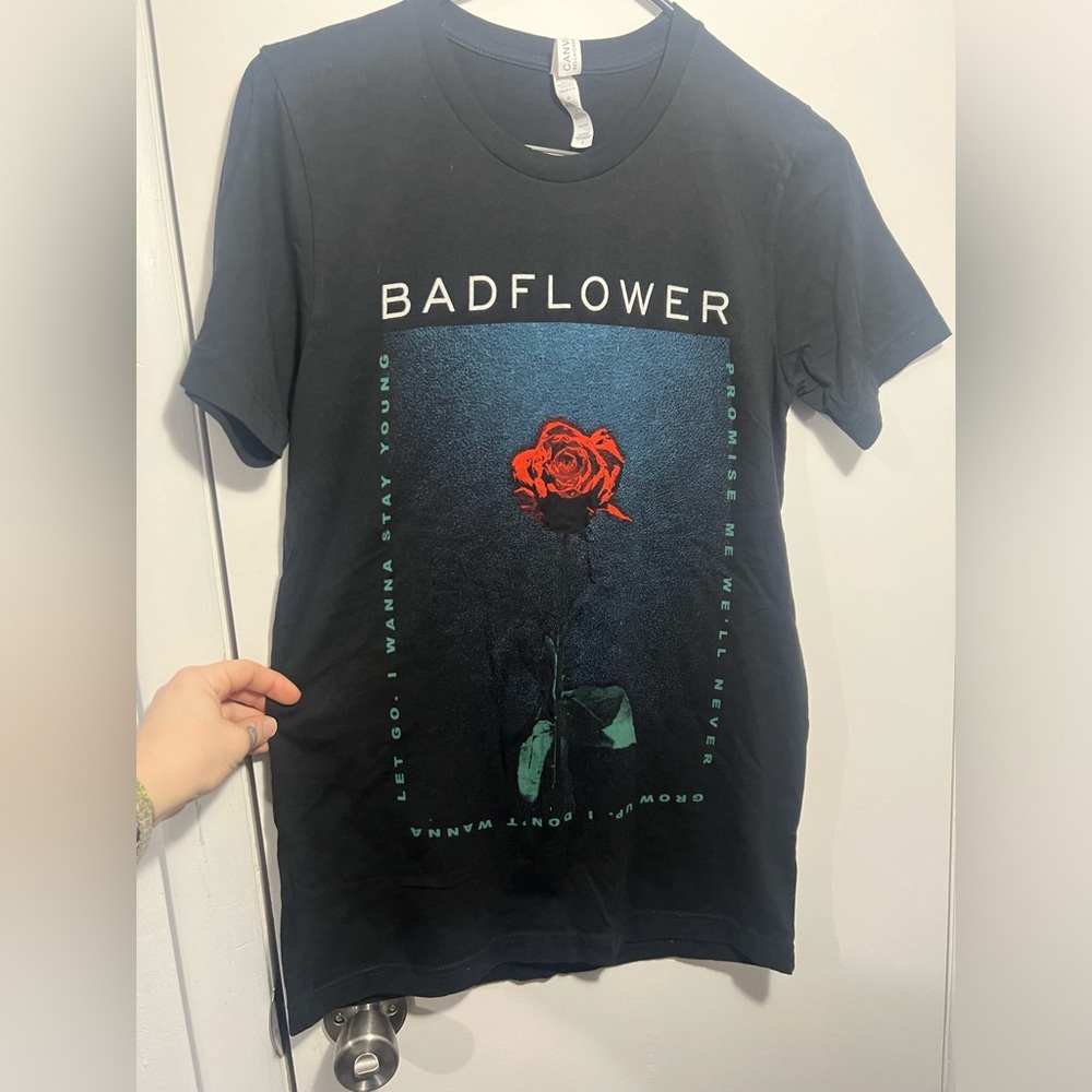 Men's Black Graphic Tee with Red Rose Print